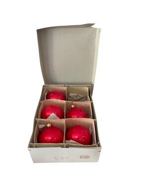 Vintage Red Glass Christmas Ornaments Made In Germany Set Of 5 w Box 4 Inch